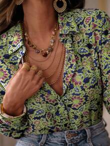 Áo sơ mi tay dài nhẹ, cài nút phía trước, mặc thường ngày cho mùa thu - Vàng nhạt - Xem 5