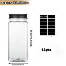 12pcs/24pcs Plastic Spice Jars, 5.6oz(~160g) Square Spice Containers, Reusable Salt And Pepper Shakers With Airtight Lids, Labels And Pens, For Spices, Herbs, Powders