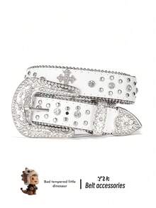 Luxurious Rhinestone Cross Metal Alloy Waist Belt, Unisex Punk Style Fashion Waist Belt, Cowboy Clothing Accessory - Multicolor - View 1