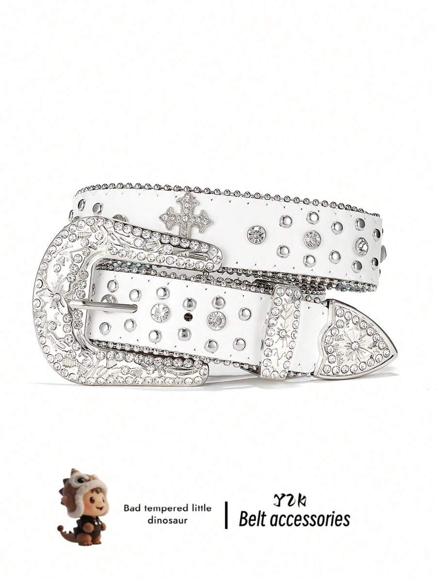 Luxurious Rhinestone Cross Metal Alloy Waist Belt, Unisex Punk Style Fashion Waist Belt, Cowboy Clothing Accessory - Multicolor - View 1