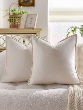 1pc Velvet Edged Throw Pillow Cover Solid Square Cushion Case For Sofa, Bedroom And Car,Fall Decor,Autumn Decor,Room Decor