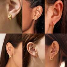 6pcs/4pcs/2pcs Set Vintage Metal Beads & Braided Hoop Earrings, 14K Gold Plated, Minimalist Fashion Jewelry