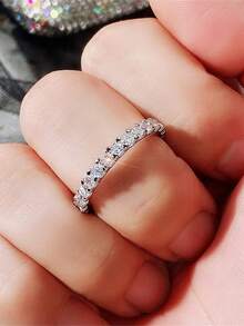 1 Pc Elegant Square Zirconia Ring, Suitable For Women Wedding Engagement Jewelry Gift - Silver - View 5