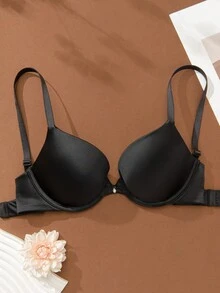 Deyllo Women's Seamless Black Underwire Bra - Deep V-Neck Push Up T-Shirt Bra With Sparkly Rhinestones, Good Lift & Sculpting - Black - View 8