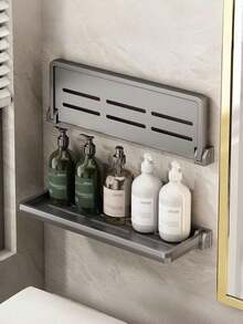 1pc Aluminum Alloy Bathroom Storage Rack, Foldable, Rust-Proof And Punch-Free Shower Rack, Space-Saving Bathroom Organizer, Toilet Organizer Storage Rack, Sink Cosmetic Storage Rack, Kitchen Storage Rack, Wall-Mounted Tissue Box, Suitable For Bathroom, Sink, Kitchen, Bathroom Accessories
