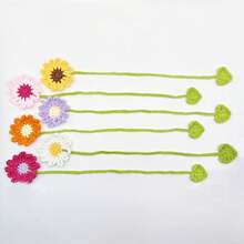 6 款手工雏菊和向日葵书签 - 鲜艳的钩针花卉图案，粉色、橙色和紫色，涤纶纤维，是送给读者的理想礼物，可用作窗帘带或汽车装饰 - 彩色 - 查看 9