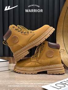 WARRIOR 1 双男女款户外系带靴，时尚舒适皮革防水耐用防滑高帮旅行徒步工作靴，情侣鞋 - 駝色 - 查看 4