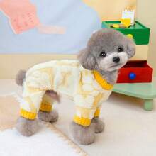 New Autumn/Winter Animal Costume, 4-Leg Dinosaur Fleece Jacket, Thick Warm Pet Fleece Coat, Cat/Dog 4-Leg Outfit, Cat Jumpsuit, Animal Costume, Cat Warm Clothes, British Style Harness Outfit, Cute New Cartoon Bib Pants Jumpsuit, Double-Sided Fleece - Yellow - View 9