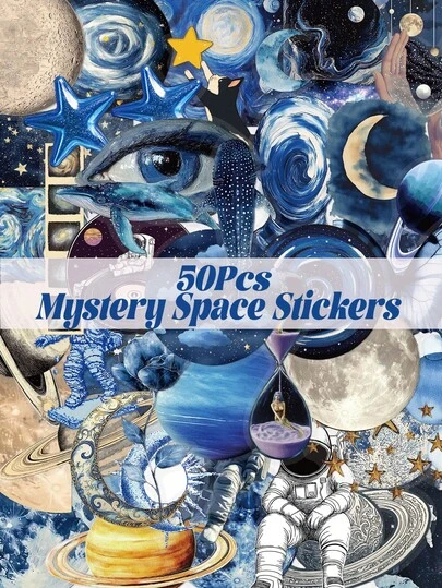 50Pcs Mystery Space Stickers PET Material School Teacher Supplies Student's Gift Cartoon Decoration Scrapbook Water Bottles Handbooks Phone Guitar Laptop DIY Decal