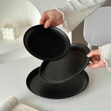 1/3/5pcs Stainless Steel Round Serving Platters, European Style Dessert Trays, Steak Plates, Baking Dishes, Seamless Design, Elegant Presentation, Ideal For Restaurants And Home Use - Black - View 4