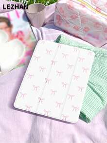 Bow-Knot 1pc Bow Print Flat Protective Case, Compatible With IPad 10.2", IPad Pro 11" 2021/2020/10th Gen, IPad Mini 4/5/6, Galaxy Tab A8 10.5" 2022, Matepad 10.4/Tab, With Pencil Slot, Anti-Fall, Tablet Stand Case - Multicolor - View 3