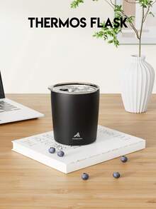 Travel Milk Coffee Mug Spill Proof -8 OZ Insulated Milk Coffee Mug With Lid, Breakfast Stainless Steel Milk Coffee Mug With Double Wall, Coffee Cup For Hot And Cold Drinks - Black - View 2