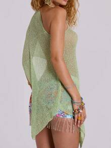 Women Y2k Sheer Knit Cover Ups Poncho Asymmetric Tops Lightweight See Through Off Shoulder Shrug Bolero Cover Up Tops  Pullover Tops Sweaters Beach Vacation Tops - màu xanh lá - Xem 7