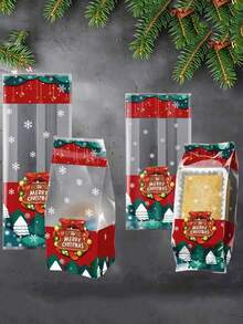 50pcs Christmas Transparent Snack Candy Bags, Gift Packaging Bags, Holiday Baking Dessert Cookie Self-Sealing Bags,Durable Material, Suitable For Candies, Gifts, Suitable For Christmas Decorations, Holiday Parties, Seasonal Decorations, Christmas Baking Supplies, Christmas Kitchen Storage Bags