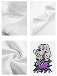 Camiseta negra para mujer Tops casuales de mujer estampado perro cartoon texto 220 g de algodón puro grueso y cómodo - Blanco - Ver 4