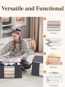 Large Foldable Clothes & Blanket Storage Bags With Clear Window And Reinforced Handles, Dust & Insect Proof For Closet Organization. - Grey - View 6