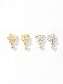1對S925純銀簡約優雅花朵耳釘 - 均碼 - 查看 7