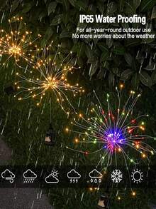 GICOOK 2/4 Pieces Of Solar Garden Lights, Solar Fireworks Lights, 60/120/240 LED Outdoor Waterproof Lawn Lights, Suitable For Garden, Wedding, Party, Courtyard, Holiday Decoration, Flashing Solar Lights In Multiple Colors