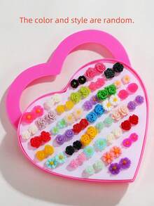RINTOLER 36 pares de pendientes de botón con flores de resina con forma de corazón, colores aleatorios, set de regalo a juego para madre e hija - Multicolor - Ver 2
