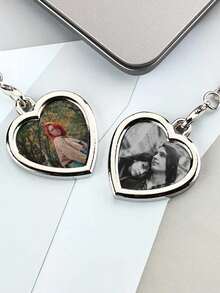 Llavero personalizado con foto, llavero personalizado con foto en forma de corazón, regalo de aniversario, regalo de cumpleaños, regalo del Día del Padre, regalo de llavero con foto para papá y mamá - Plateado - Ver 3