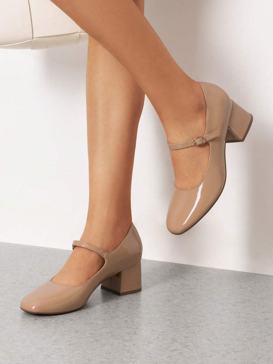 Women's Mary Jane Pumps Low Heel Dress Shoes Closed Round Toe Comfortable Wedding, Office, Party & Casual Work Shoes - 杏色 - 查看 1
