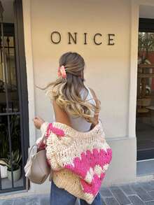 Women's Chunky Cardigan Lantern Sleeve Open Front Sweaters Loose Fit Cable Knit Oversized Cardigans Outwear Coats - Hot Pink - View 7