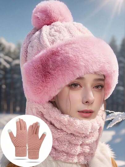 1pc/2pcs Unisex Winter Cycling Face Mask Hat With Gloves, Full Face Cover Hat, Windproof Neck Warmer, Thermal Lined, Suitable For Daily Use, Outdoor Travel, Hiking, Skiing, Gift, Holiday, Party Autumn Decor