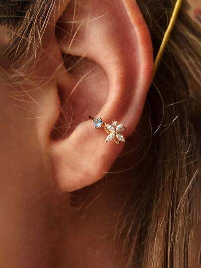 BALMORA 1 pieza Elegante y lujoso pendiente de flor mini con circonita de plata de ley 925, adecuado para mujeres, novias, fiestas, uso diario, también puede ser un regalo de joyería para amigos