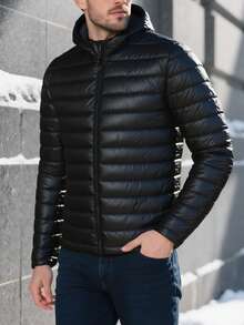 Men's Autumn/Winter Casual Outdoor Long-Sleeved Hooded Quilted Warm Fleece Zipper Jacket - Black - View 5