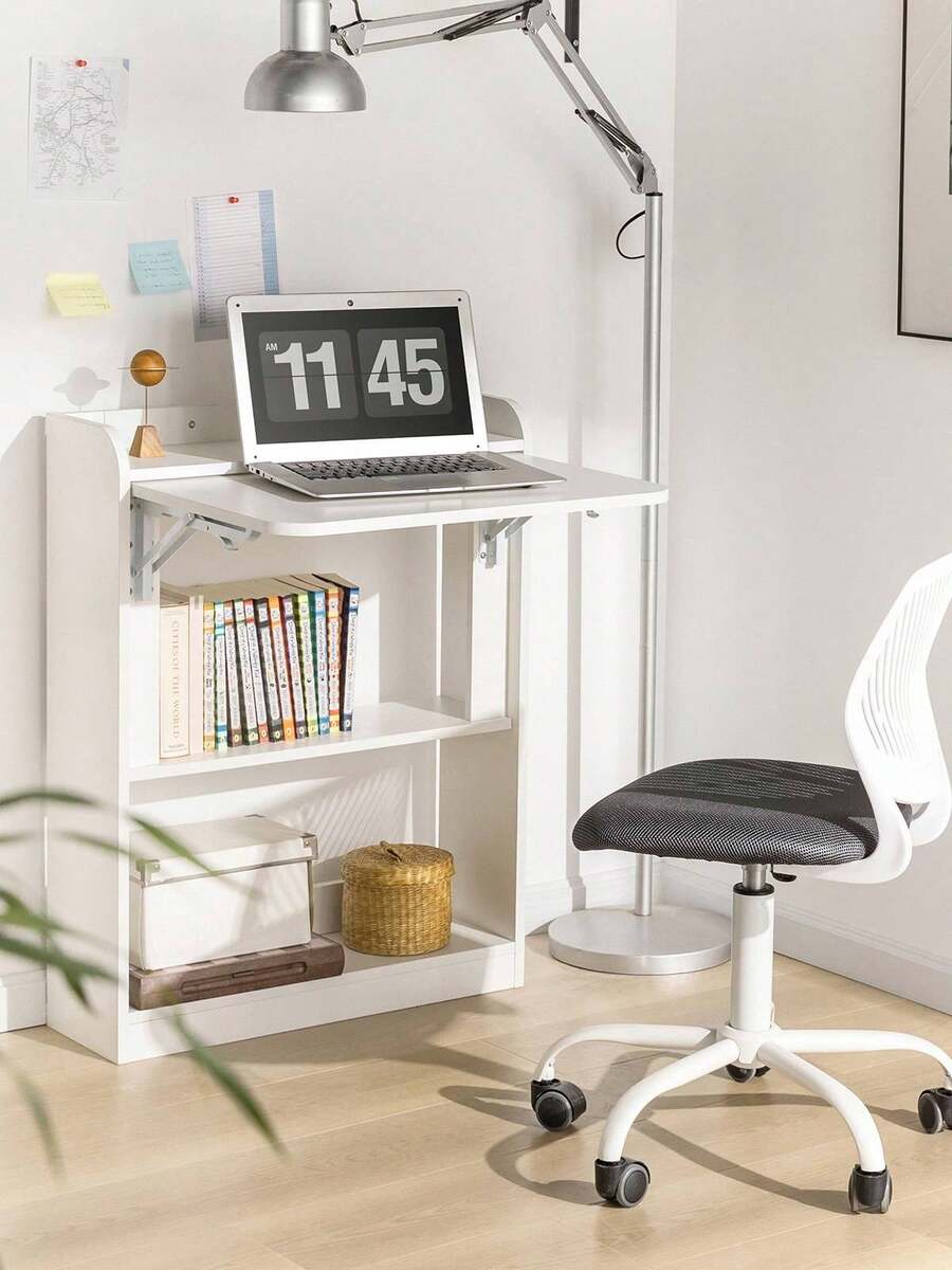 SoBuy Home Office Folding Table Desk Computer Desk Workstation With 3 Shelves White W64 X D58 X H82cm FWT92-W - trắng - View 1