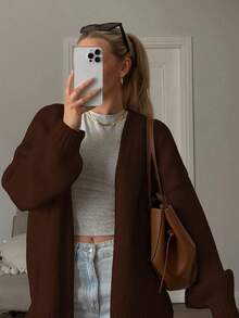 Áo khoác cardigan dài tay cổ chữ V có túi và nút cho nữ, chiều dài thông thường, chất liệu vải co giãn trung bình - Cà phê nâu - Xem 7