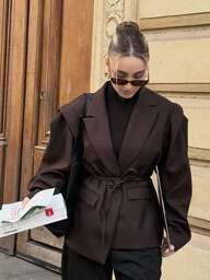  HH Solid Revers Blazer Jas Voor Vrouwen Oversized Ingekeepte Enkelrijs Schoudervullingen Jassen 2025 Kantoor Dame Lange Mouw Tops
