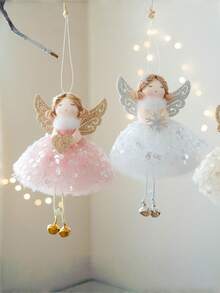 1PC Christmas Angel Girl Pendant Mesh Wings Hanging Bells Angel Christmas Tree Decoration Pendant Mesh Feather Skirt Angel Girl Pendant Christmas Tree Decoration Christmas Day Decoration,Valentine's Day Gift - Multicolor - View 5