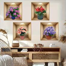 3/4pcs Set Nordic Style Lotus Flower Plant Wall Stickers, Vinyl Decals For Living Room, Bedroom, Dorm, Office Background Wall Decor - Multicolor - View 13
