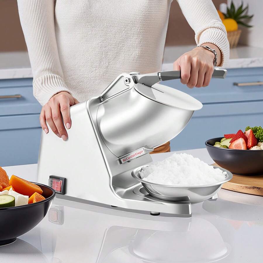 Ice Crusher Machine, 286lbs Per Hour Electric 4 Blades Snow Cone Maker, Stainless Steel Shaved Ice Machine With Bowl And Cover, 300W 2000RPM Ice-Shaver For Home And Commercial Use, Silver - Compact Silver: 286 Lbs/h, 300W - View 1
