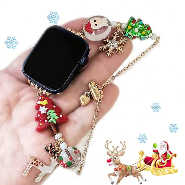1 pezzo Compatibile con Apple Watch Band 38/40/41/42/44/45/46/49mm, Decorazione pendente con cervo natalizio, albero di Natale, pupazzo di neve, fiocco di neve, adatto per Apple Ultra Series 1-10 & SE, Cinturino di ricambio per Apple Watch