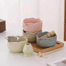 2件/5件抹茶套装，抹茶搅拌器套装包括抹茶碗、抹茶搅拌器、竹制抹茶搅拌器、勺子和抹茶筛，釉面陶瓷抹茶套装，适合茶爱好者 - 彩色 - 查看 1