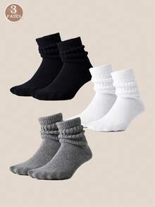 3 Pairs Women's Outdoor Sports Socks, Warm, Moisture-Wicking, Breathable For Fitness, Cycling, Hiking, Yoga, Minimalist Design, Classic College Style Crew Socks (No Card), Fall