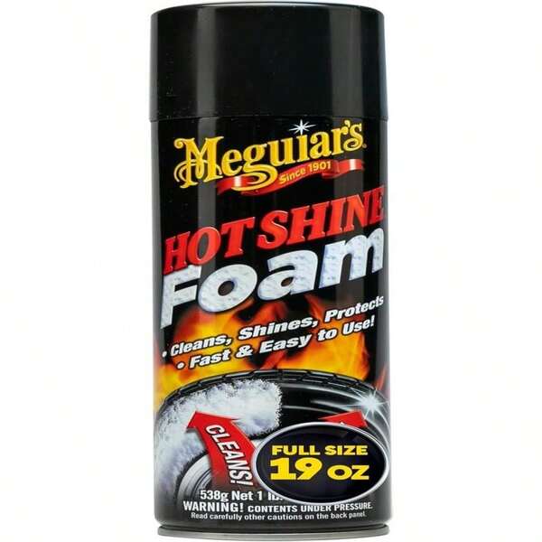 Meguiar&#39;S Hot Shine Tire Foam - High Goss Tire Shine That Cleans, Shines, And Protects In One, Deep, Black Shine With Conditioners And UV Protection To Help Keep Tires Looking Like New, 19 Oz Aerosol