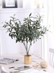 5支仿真橄榄枝，绿色植物茎，橄榄叶，仿真果实，丝绸植物，人造橄榄枝和绿叶，花瓶填充物，家居装饰，室内仿真绿植，适用于婚礼花束、拱门、花环、餐桌摆饰、花瓶填充物、家庭派对装饰、礼品、绿色植物茎、仿真橄榄树枝 - 綠色 - 查看 3
