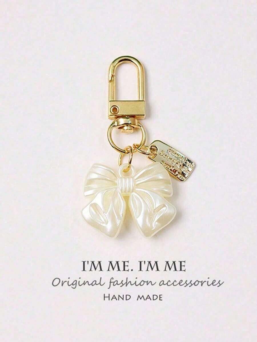 Fashionable Alloy Letter Label Faux Pearl Texture Hanging Decoration Bag Accessories Bridesmaid Gifts Summer Bows AYNC - 白色 - 查看 1