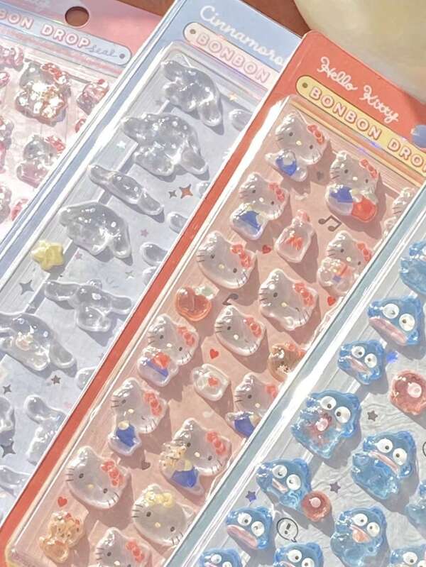 Sanrio 1 pièce/5 pièces Autocollants mignons de style japonais Sanrio - Autocollants 3D en relief de Cinnamoroll, My Melody pour téléphones portables, autocollants décoratifs 3D