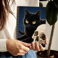 Halloween Spooky Black Cat Skull Art Spiral Notebook, Gothic Horror - Themed Journal Perfect For Holiday Notes, Gifting, And Spooky Season Ambiance Creation