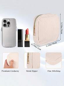 Túi đựng băng vệ sinh bằng vải nhung kẻ thanh lịch - Nhỏ gọn & Bền chắc, Khóa kéo, Có các màu Hồng, Xám, Đen và Be, Thích hợp cho du lịch và sử dụng hàng ngày, Vật dụng cần thiết khi đi du lịch | Khóa kéo thanh lịch | Vải bền, Vật dụng thiết yếu để đựng băng vệ sinh, Vật dụng bỏ túi - Nhiều màu - Xem 9