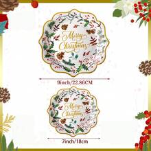 10pcs/20pcs/50pcs Merry Christmas Paper Plates Scalloped Edge 9 Inches Berry Holly Decorative Dinner Dessert Paper Plates Christmas Floral Shower Cute Snack Food Plates For Winter Holiday Dinner Birthday Xmas Party Supplies Christmas Table Decoration22