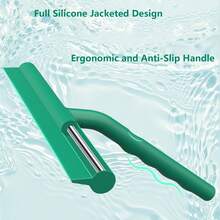 1pc Silicone Squeegee With Hook , Handheld Shower Squeegee, Glass Wiper, Shower Door Squeegee For Window Cleaning Tool, Shower Water Removal Scraper For Shower Door, Window, Bathroom, Mirrors And Car Glass, Multi-Functional Wiper, Cleaning Supplies - Dark Green - View 7