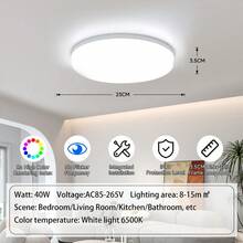 LED Ceiling Light, Home LED Light, White Frame Flat Panel Light, Bedroom Flush Mount Light, Home Lighting, 6500K, 110V/220V Universal, LED Room Light, High Brightness, Flicker-Free, Square/Round Pendant Light, Indoor Lighting Suitable For Home/Bedroom/Room/Hallway/Kitchen/Bathroom/Apartment/Balcony/Office - White Panel Ceiling Light - View 17