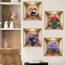3/4pcs Set Nordic Style Lotus Flower Plant Wall Stickers, Vinyl Decals For Living Room, Bedroom, Dorm, Office Background Wall Decor - Multicolor - View 1