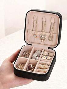 1/5pcs Travel Jewelry Storage Box, Small PU Leather Jewelry Organizer Box, Simple Travel And Home Jewelry Storage Box, Mini Jewelry Box, Women's Gift, Zipper Storage Pouch, Pink Travel Essentials, For Rings, Necklaces, Earrings Storage, Perfect Gift For Women, Thoughtful Gift For Mother's Day, Valentine's Day, Christmas - Multicolor - View 2