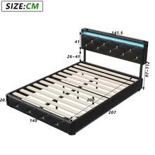 Lit 140/160x200 à Réglable, Lits 2 Places con Rembourré Tête de Lit, Cadre de Lits, con Lattes en Bois, Bed Flottant con Strass Capitonné y PU Noir